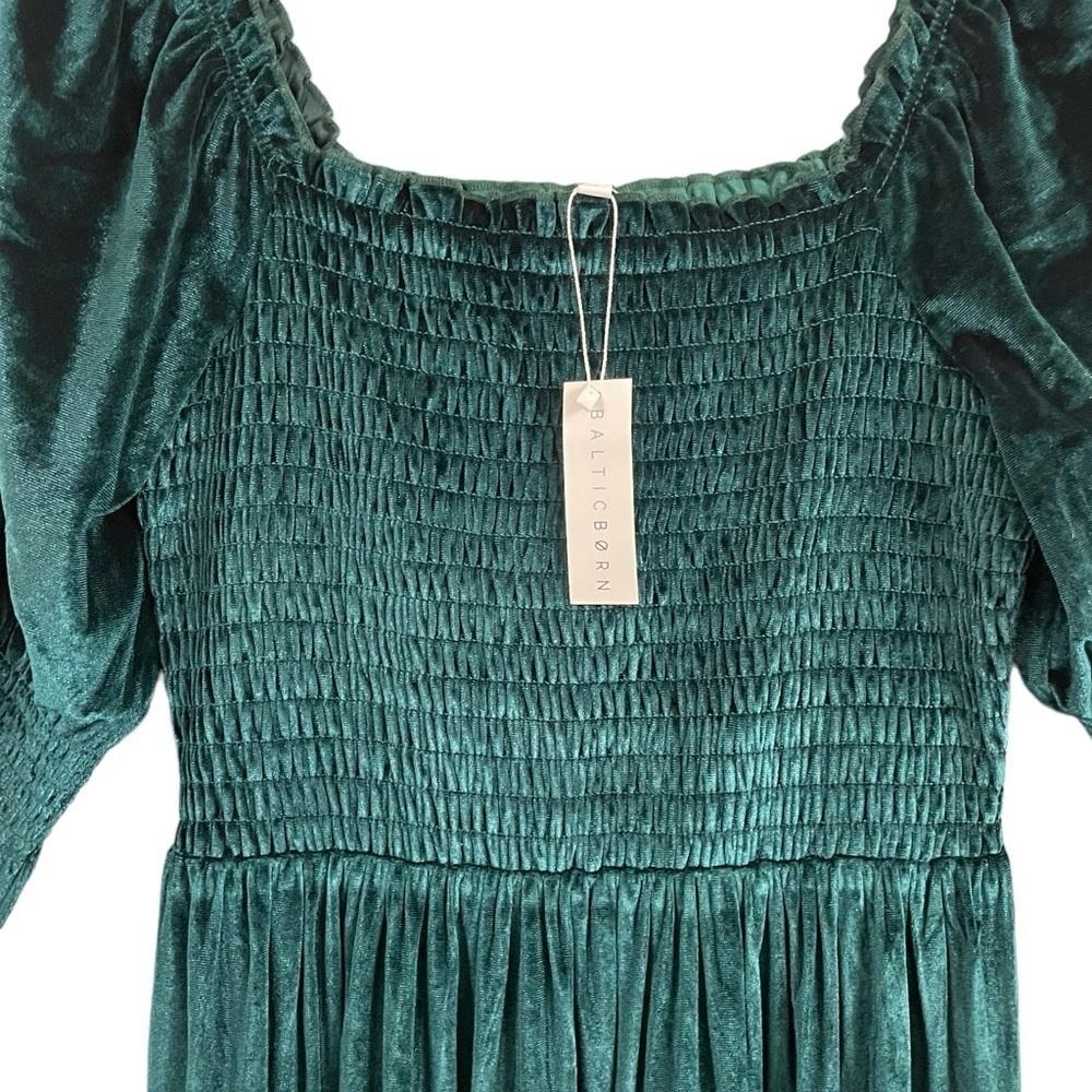 Baltic Born Clara Smocked Velvet Maxi Dress Green NWT - Picture 10 of 16